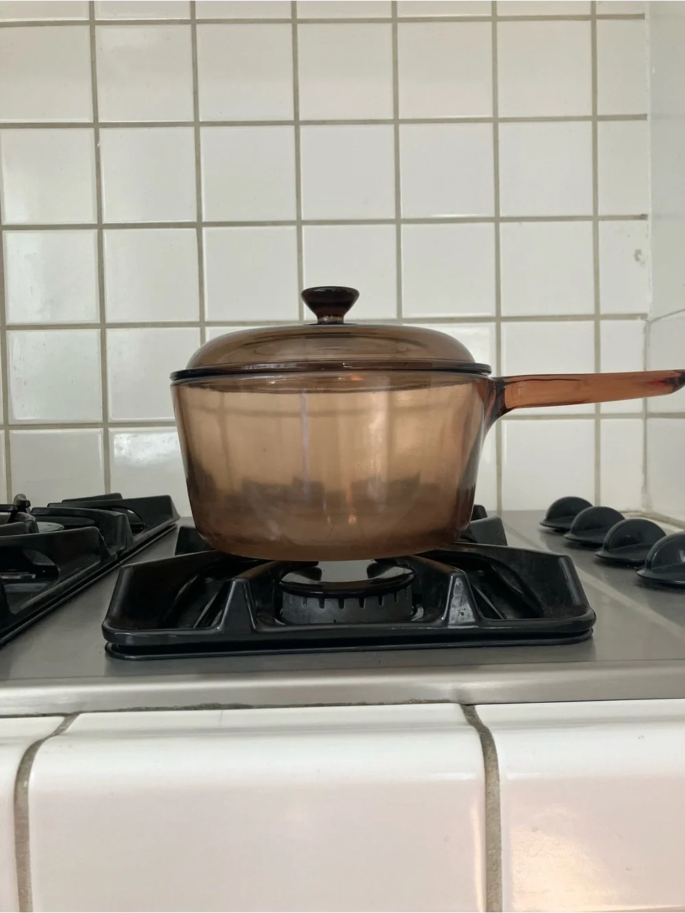 Amber Glass Saucepan with Lid and Handle